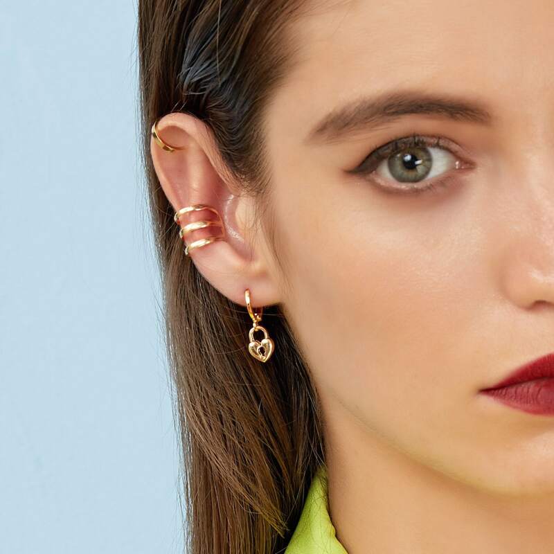 

Heart Design Lock Ear Clip 3pcs, Gold