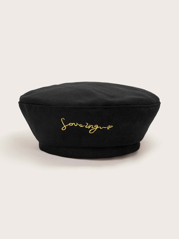

Letter Embroidery Beret, Black