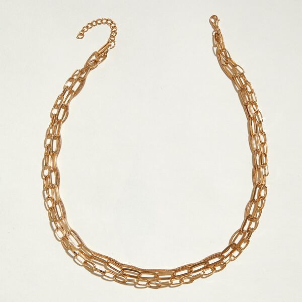

1pc Layered Chain Necklace, Gold