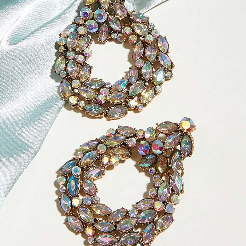 

1pair Rhinestone Engraved Hoop Drop Earrings, Multicolor