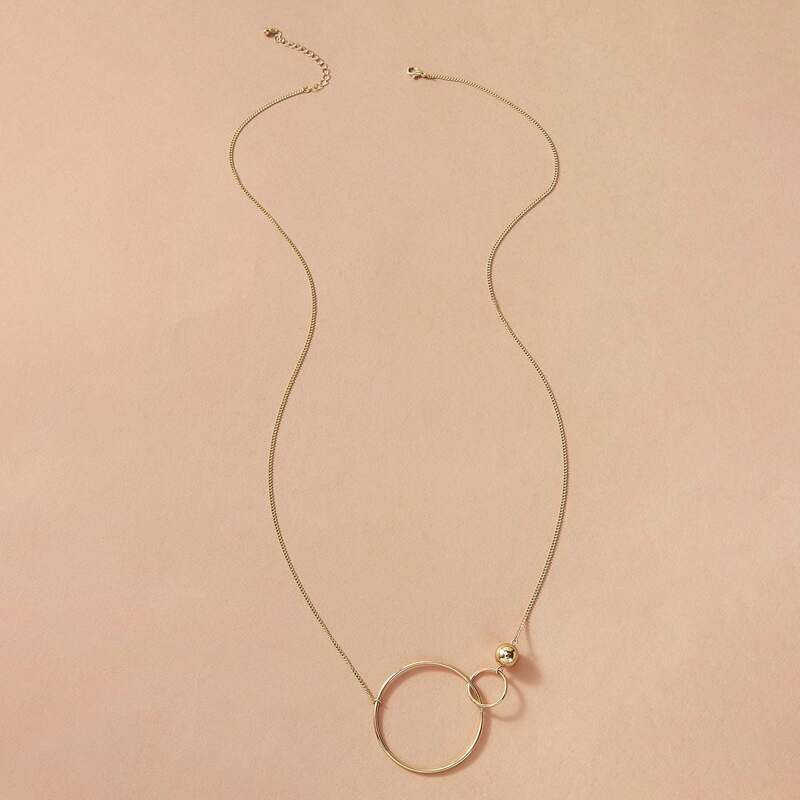 

1pc Round Charm Necklace, Gold