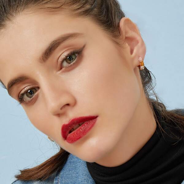 

1pair Rhinestone Engraved Hoop Earrings, Gold
