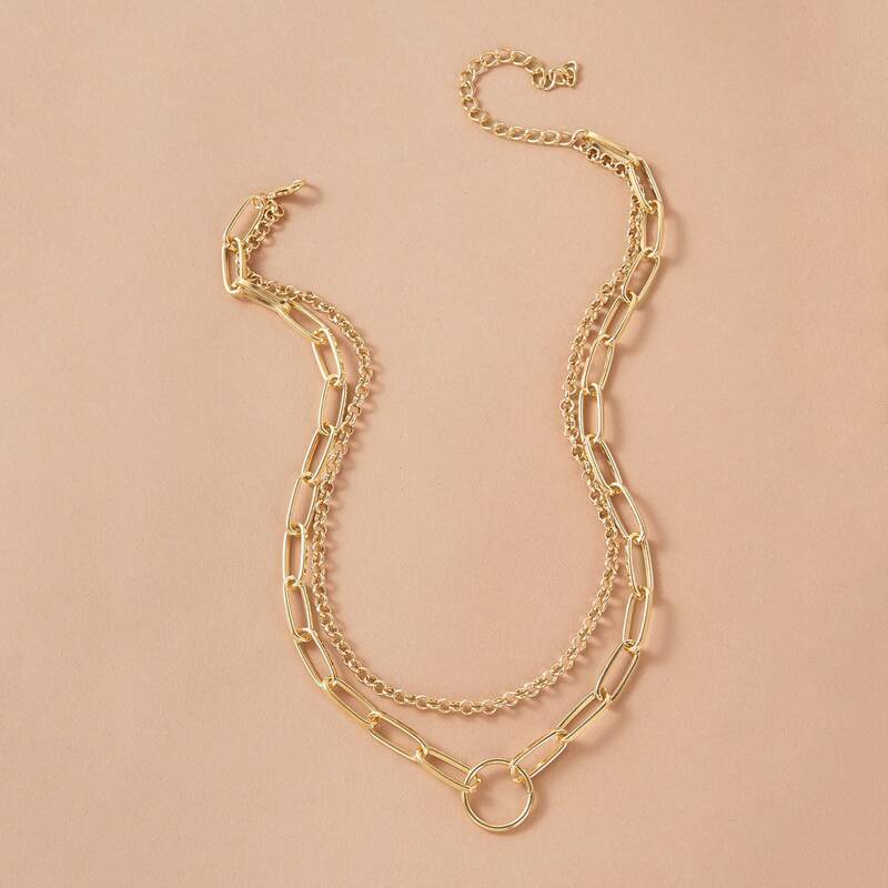 

1pc Layered Chain Necklace, Gold