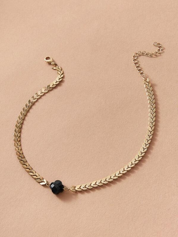 

1pc Clover Decor Arrow Necklace, Gold