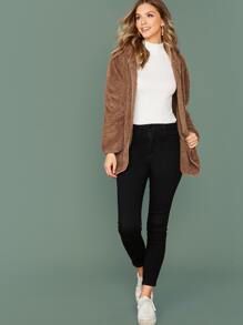 SHEIN 前開式絨毛連帽外套 - 咖啡棕 - 查看 5