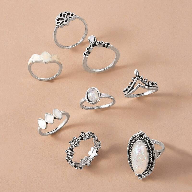 

8pcs Flower Decor Ring, Silver