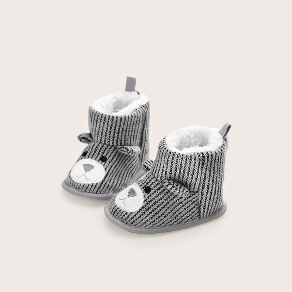 

Baby Girl Bear Embroidered Knitted Boots, Grey