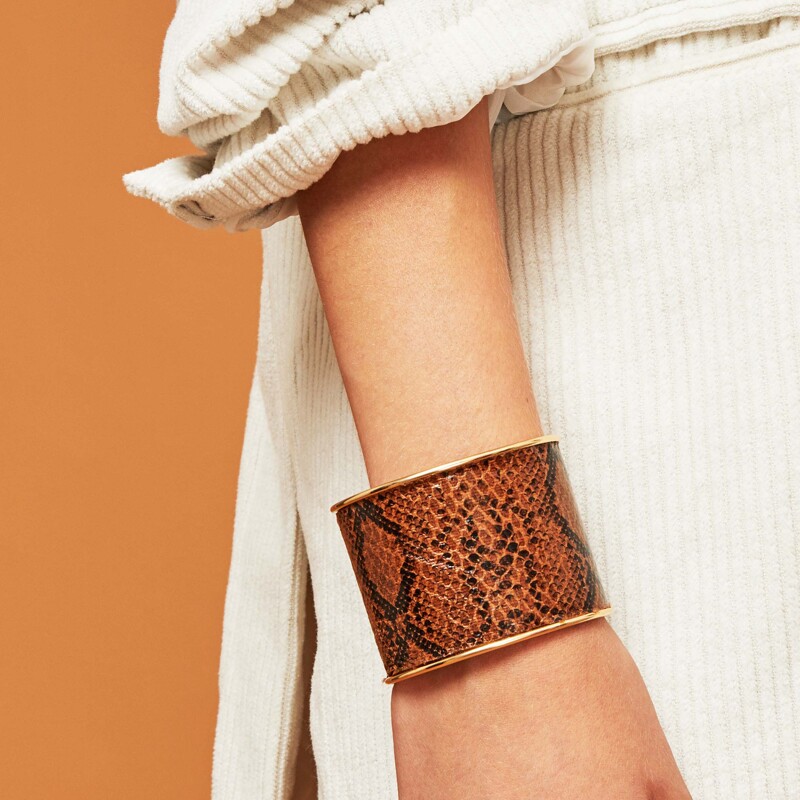 

1pc Snake Wide Cuff Bracelet, Brown
