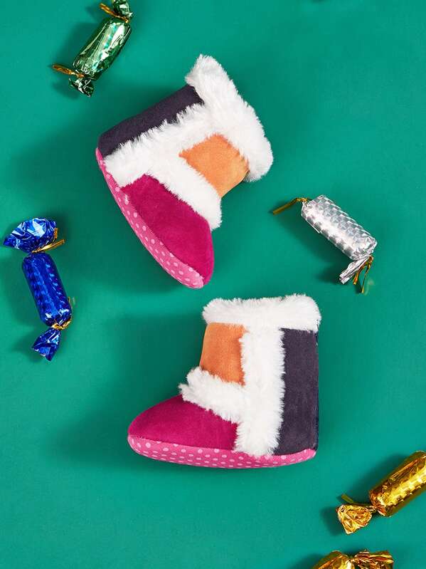 

Baby Girl Contrast Faux Fur Color Block Boots, Multicolor