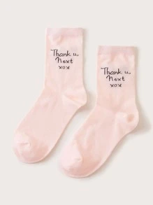 1pair Slogan Graphic Socks - Pink - View 2