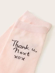 1pair Slogan Graphic Socks - Pink - View 3