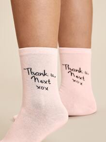 1pair Slogan Graphic Socks - Pink - View 4