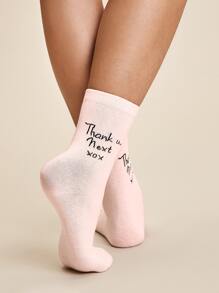 1pair Slogan Graphic Socks - Pink - View 5