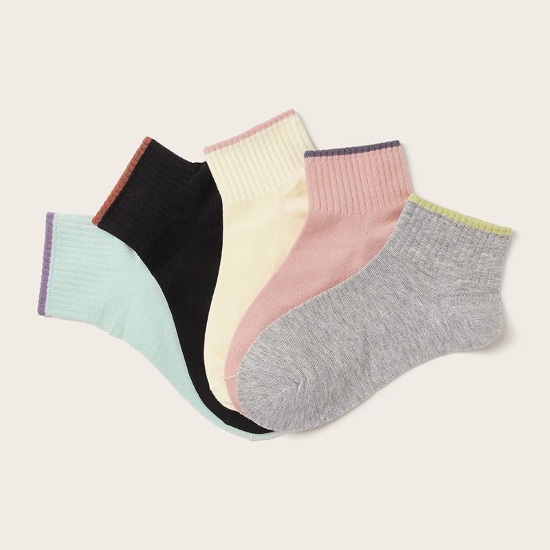 

5pairs Solid Ankle Socks, Multicolor