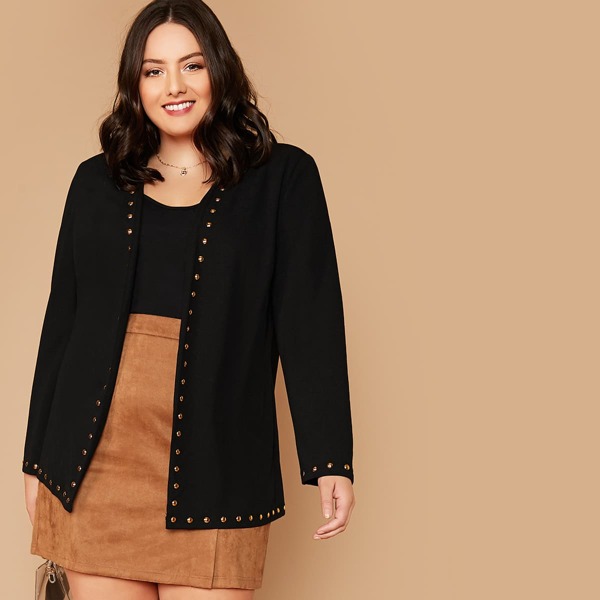 

Plus Open Front Studded Detail Coat, Black