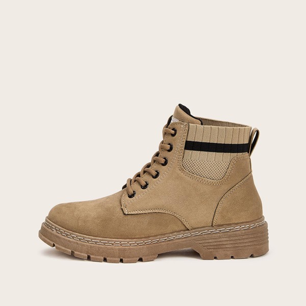 

Men Knit Panel Lug Sole Boots, Khaki