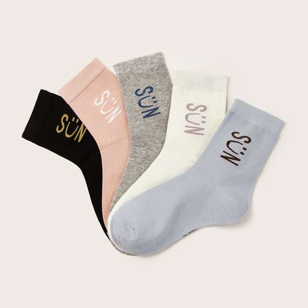 

5pairs Letter Graphic Socks, Multicolor
