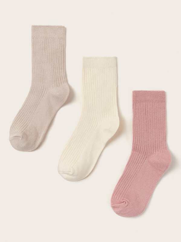 

3pairs Solid Socks, Multicolor
