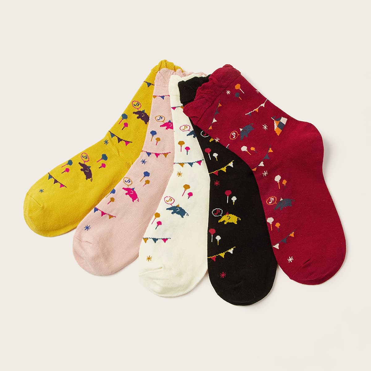 

5pairs Cartoon Graphic Socks, Multicolor