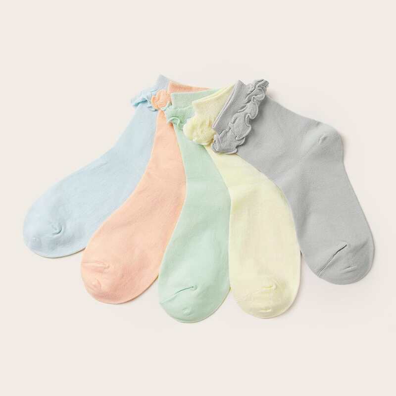 

5pairs Contrast Trim Ankle Socks, Multicolor