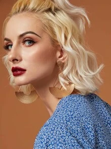 1 cặp Laser Cut Fan Link Bông tai dangle - Vàng - Xem 4