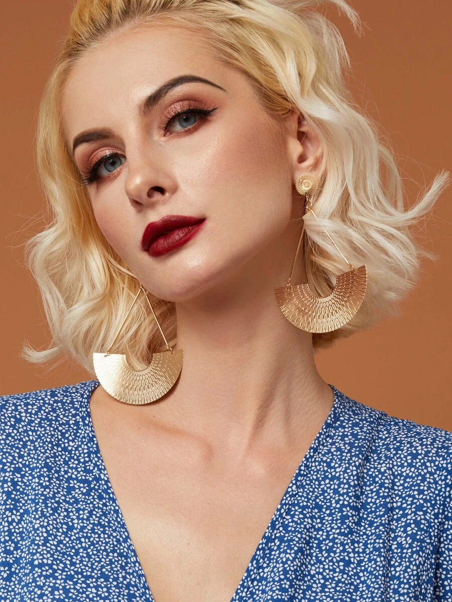 1 cặp Laser Cut Fan Link Bông tai dangle - Vàng - Xem 1