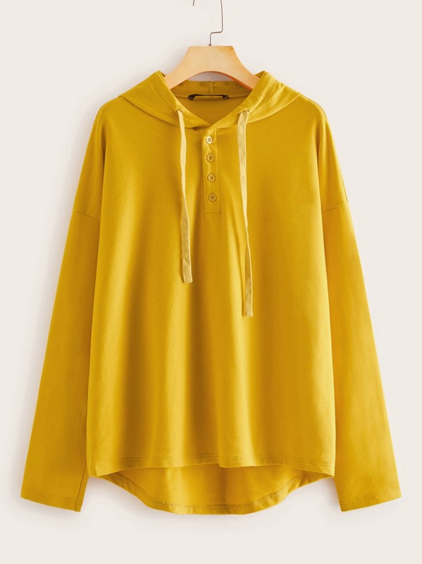 

Buttoned Half Placket Hoodie, Yellow, Juliana