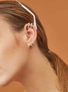 1pair Women's European And American Style Double-layer Rhinestone Clip-on Earrings - Yellow Gold - View 5