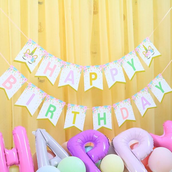 

1pc Unicorn Birthday Pull Flag, Multicolor