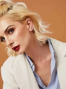 1pair Women's European And American Style Double-layer Rhinestone Clip-on Earrings - Yellow Gold - View 7