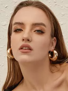 1pair Metallic Circle Earrings - Yellow Gold - View 6