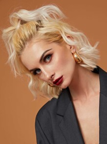 1pair Metallic Circle Earrings - Yellow Gold - View 7