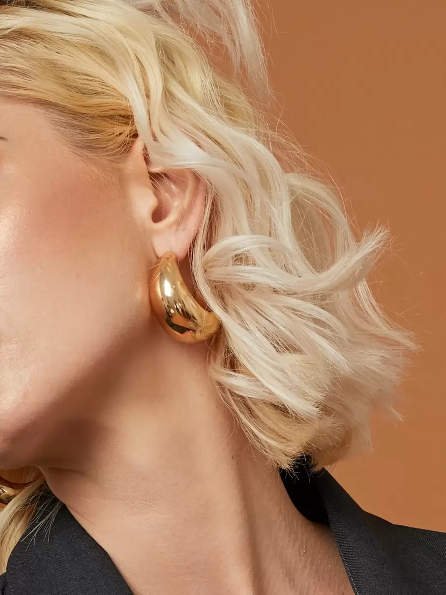 1pair Metallic Circle Earrings - Yellow Gold - View 1