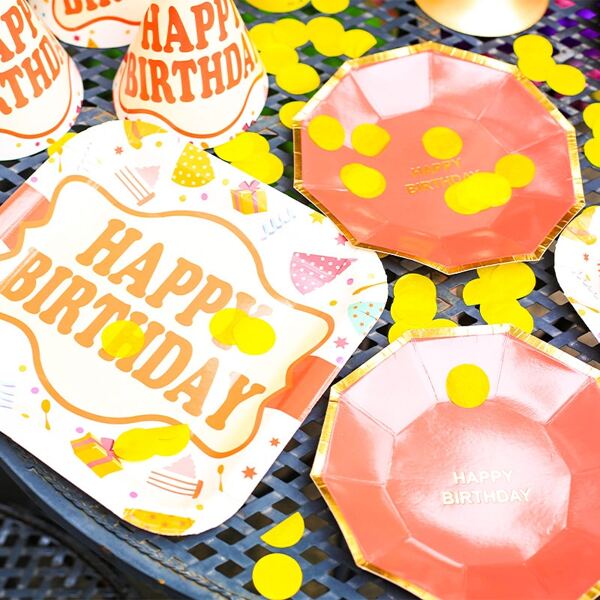 

8pcs Disposable Birthday Cake Plate, Multicolor