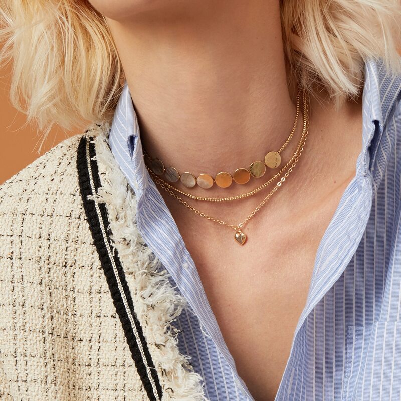 

3pcs Heart Charm Layered Necklace, Gold