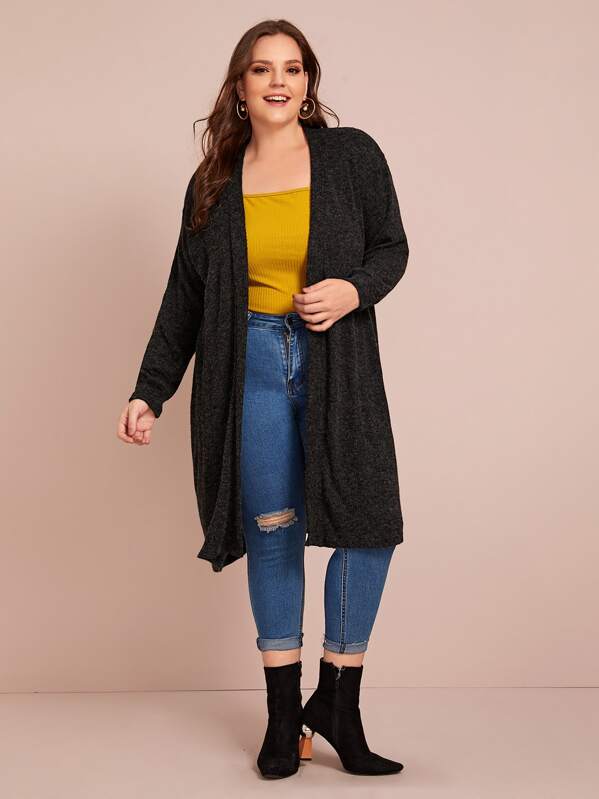 

Plus Open Front Drop Shoulder Cardigan, Grey, Ella