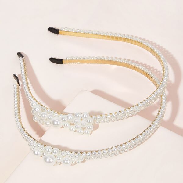 

2pcs Girls Faux Pearl Decor Hair Hoop, White