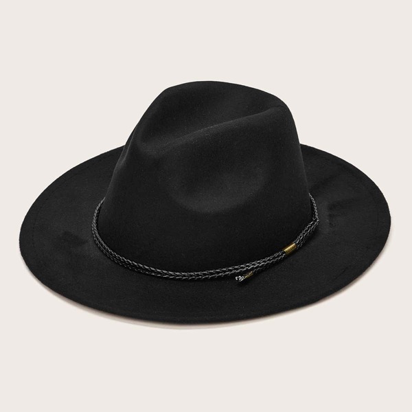 

Belted Decor Floppy Hat, Black