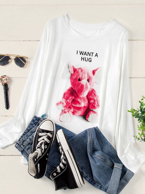 

Plus Letter & Cartoon Graphic Tee, White