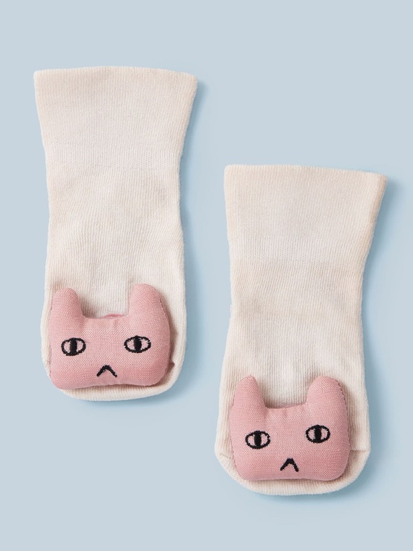 

1pair Baby Cartoon Decor Socks, Beige