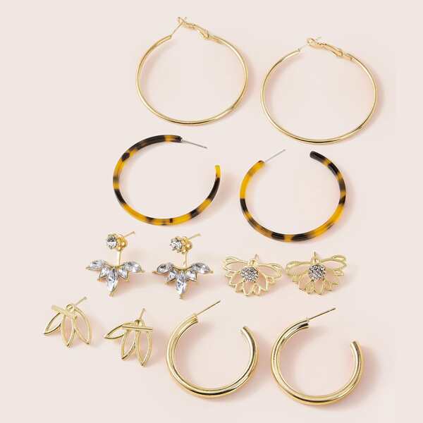 

6pairs Rhinestone Engraved Earrings, Multicolor