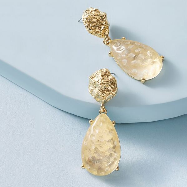 

1pair Textured Water Drop Earrings, Gold