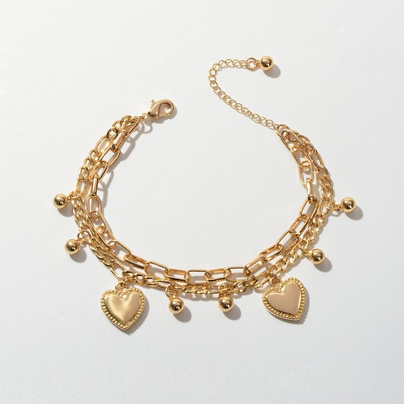 

Heart & Ball Charm Chain Bracelet 1pc, Gold