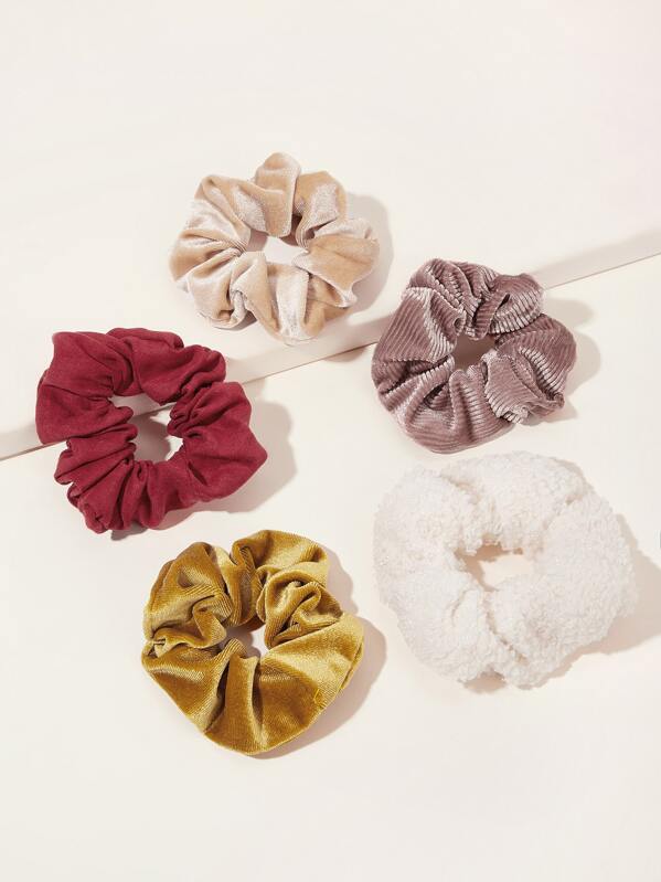 

5pcs Simple Velvet Scrunchies, Multicolor