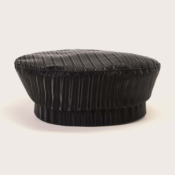 

Striped Elastic Beret, Black