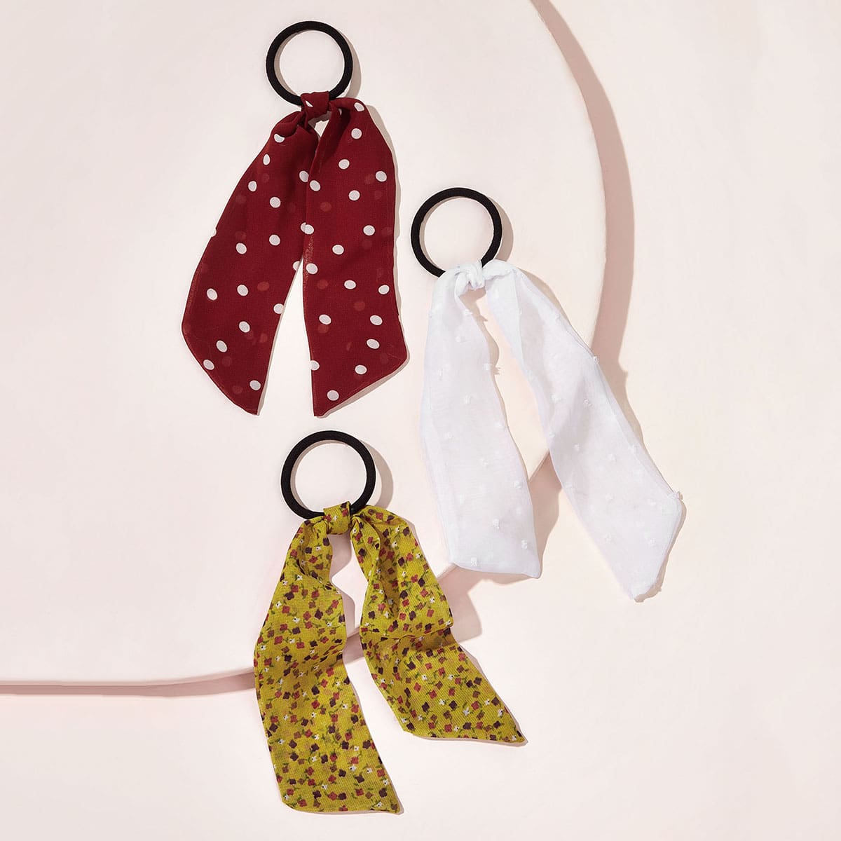 

3pcs Polka Dot & Flower Print Hair Tie, Multicolor