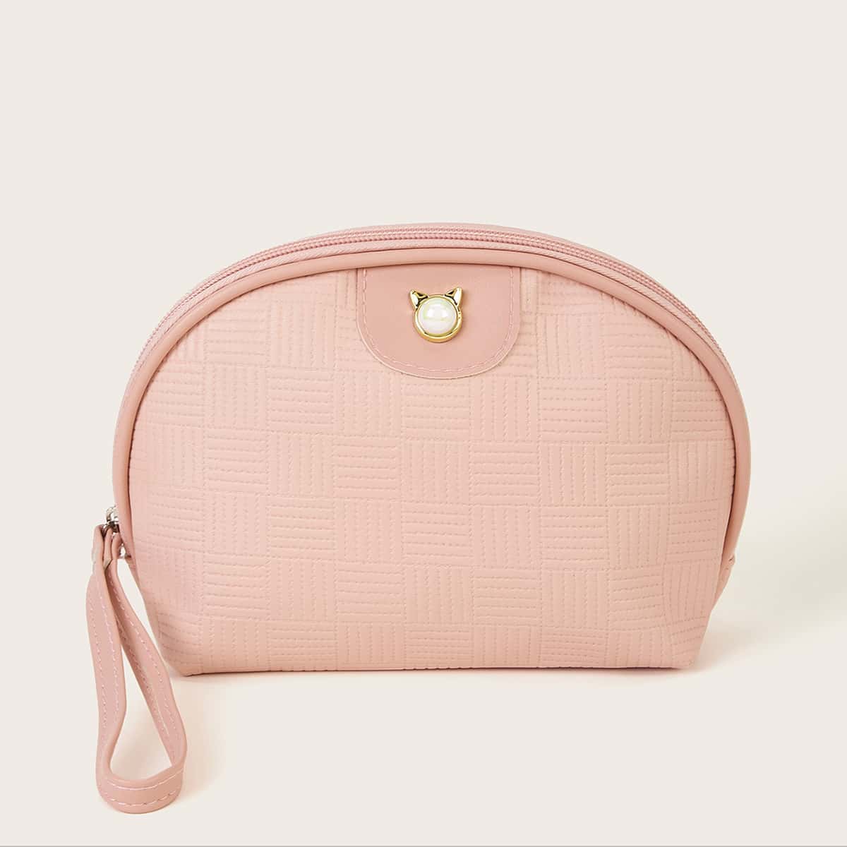 

Metal Decor Makeup Bag, Pink