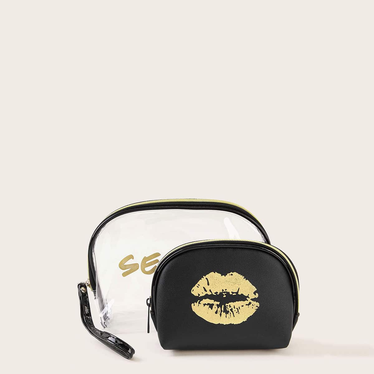 

2pcs Letter Graphic Makeup Bag Set, Multicolor