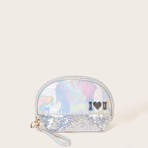 

Holographic Sequin Decor Makeup Bag, Silver