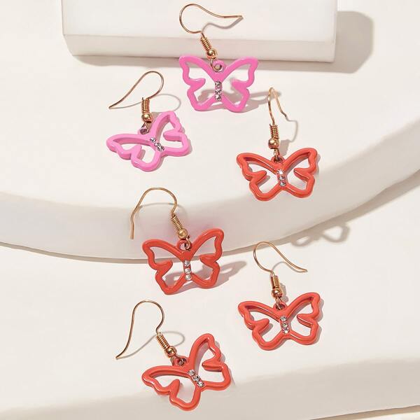 

Butterfly Drop Earrings 3pairs, Pink